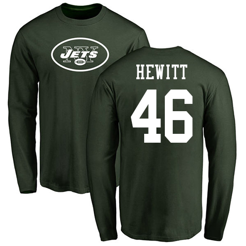New York Jets Men Green Neville Hewitt Name and Number Logo NFL Football #46 Long Sleeve T Shirt->nfl t-shirts->Sports Accessory